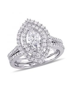 Certified Diamond (1 ct. t.w.) Marquise-Shape Double Halo Bridal Set in 14k White Gold