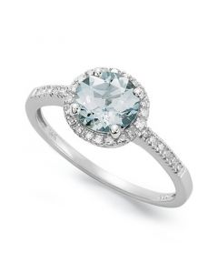 Aquamarine (1 ct. t.w.) and Diamond (1/8 ct. t.w.) Ring in 14k White Gold