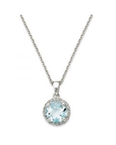 14k White Gold Necklace, Aquamarine (1 ct. t.w.) and Diamond Accent Pendant