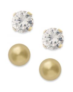 10k Gold Earring Set, Cubic Zirconia (7/8 ct. t.w.) and Ball Stud Earring Set