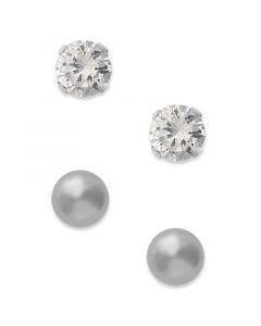 10k White Gold Earrings, Cubic Zirconia (7/8 ct. t.w.) and Ball Stud Earrings