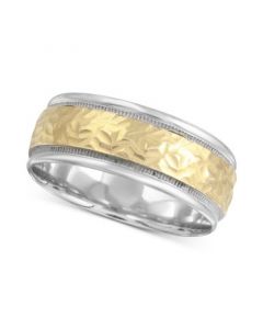 Men's Two-Tone Hammered Milgrain Band in 14k Gold & White Gold