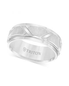 Men's White Tungsten Ring, Bright Cuts Wedding Band