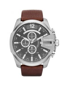 Men's Chronograph Mega Chief Brown Leather Strap Watch 51mm DZ4290