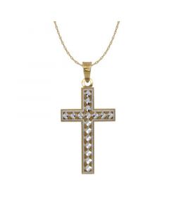 Two-Tone Diamond-Cut Cross Pendant in 18k Yellow and White Gold