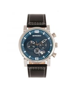 Quartz Ryker Blue Face Chronograph Genuine Black Leather Watch 45mm