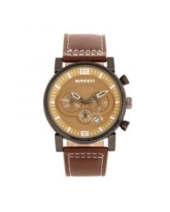 Quartz Ryker Camel Face Chronograph Genuine Brown Leather Watch 45mm