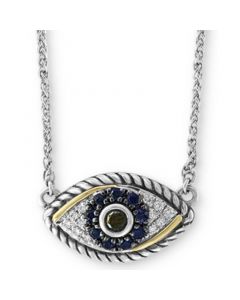 EFFY® Sapphire (1/6 ct. t.w.) & Diamond (1/8 ct. t.w.) Evil Eye 18" Pendant Necklace in Sterling Silver & 18k Yellow Gold