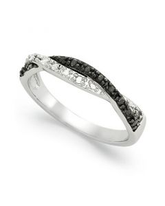 Black and White Diamond Weave Ring in Sterling Silver (1/10 ct. t.w.)