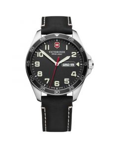 Men's FieldForce Black Leather Strap Watch 42mm