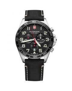 Men's Chronograph FieldForce Black Leather Strap Watch 42mm