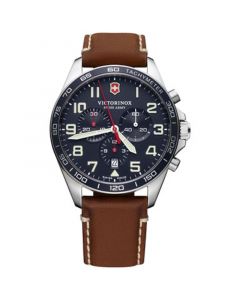 Men's Chronograph FieldForce Brown Leather Strap Watch 42mm