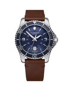 Men's Maverick Brown Leather Strap Watch 43mm