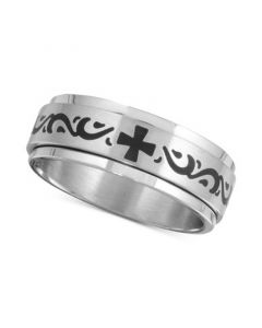 Men's Celtic Cross Band in Stainless Steel & Black Ion-Plate