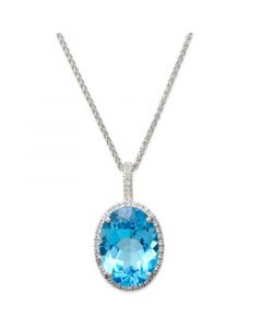 Blue Topaz (20 ct. t.w.) and White Topaz (3/8 ct. t.w.) Large Oval Pendant Necklace in Sterling Silver