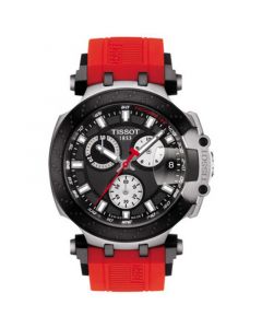 Men's Swiss Chronograph T-Sport T-Race Red Silicone Strap Watch 47.6mm