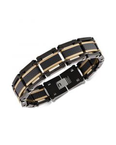 Two-Tone Square Link Bracelet in Black & Gold Ion-Plated Stainless Steel & Black Carbon Fiber, Created for Macy's