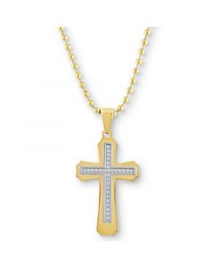 Men's Diamond Cross 22" Pendant Necklace (1/6 ct. t.w.) in Gold Ion-Plated Stainless Steel