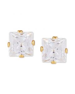 Cubic Zirconia Princess Stud Earrings in 14k Gold