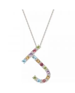 Multi-Gemstone (3-1/5 ct. t.w.) Initial 18" Pendant Necklace in Sterling Silver