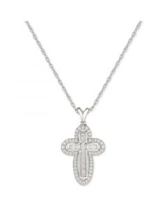 Cubic Zircona Cross 18" Pendant Necklace in Sterling Silver