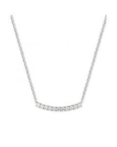 Cubic Zirconia Curved Bar 18" Pendant Necklace in Sterling Silver