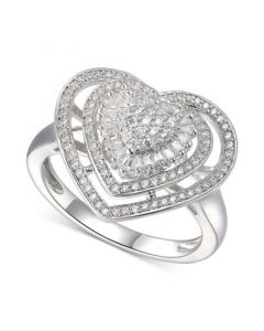 Cubic Zirconia Heart Cluster Halo Ring in Sterling Silver