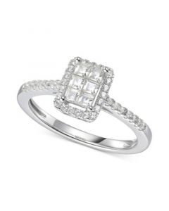 Cubic Zirconia Square Cluster Ring in Sterling Silver