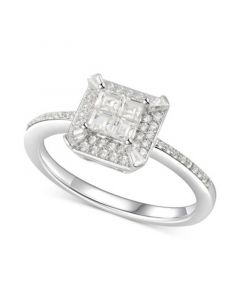 Cubic Zirconia Square Cluster Halo Ring in Sterling Silver