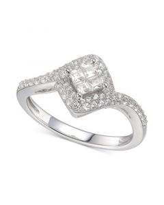 Cubic Zirconia Square Halo Ring in Sterling Silver