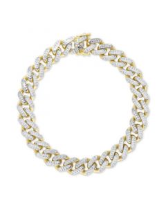 Two-Tone Wide Curb Link Hollow Bracelet in 10k Gold & 10k White Gold