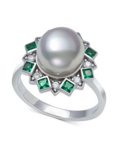 Cultured Freshwater Pearl (9-10mm) & Cubic Zirconia Statement Ring in Sterling Silver