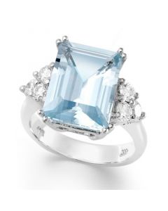 14k White Gold Ring, Aquamarine (5-1/2 ct. t.w.) and Diamond (1/2 ct. t.w.) Emerald-Cut Ring