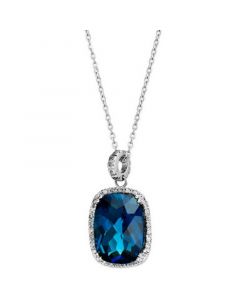 14k White Gold Necklace, London Blue Topaz (15 ct. t.w.) and Diamond (1/4 ct. t.w.) Rectangle Pendant