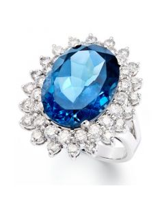 14k White Gold Ring, London Blue Topaz (12 ct. t.w.) and Diamond (1-5/8 ct. t.w.) Oval Ring