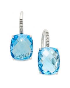 14k White Gold Earrings, Blue Topaz (16 ct. t.w.) and Diamond Leverback Earrings