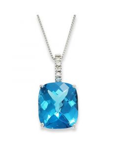 14k White Gold Necklace, Blue Topaz (7 ct. t.w.) and Diamond Pendant