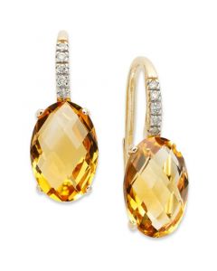 14k Gold Earrings, Citrine (6 ct. t.w.) and Diamond Accent Oval Leverback Earrings