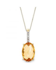 14k Gold Necklace, Citrine (3 ct. t.w.) and Diamond Accent Oval Pendant