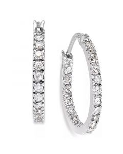 Small Sterling Silver Earrings, Cubic Zirconia Hoop Earrings, 0.6", (3/4 ct. t.w.)