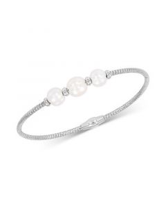 Cultured Freshwater Pearl (7-9mm) Bangle Bracelet in Sterling Silver