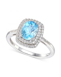 Blue Topaz (1-3/8 ct. t.w.) & Diamond (1/4 ct. t.w.) Ring in 14k White Gold