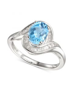 Blue Topaz (1-3/8 ct. t.w.) & Diamond (1/4 ct. t.w.) Swirl Ring in 14k White Gold