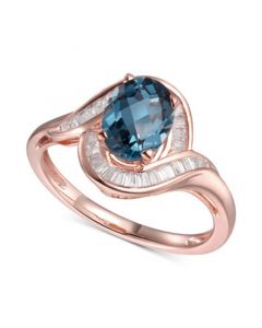 London Blue Topaz (1-3/8 ct. t.w.) & Diamond (1/4 ct. t.w.) Swirl Ring in 14k Rose Gold