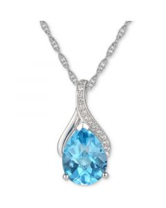 Blue Topaz (1-7/8 ct. t.w.) & Diamond (1/20 ct. t.w.) 18" Pendant Necklace in 14k White Gold