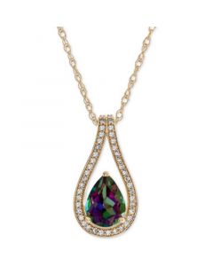 Blue Topaz (1-1/4 ct. t.w.) & Diamond (1/6 ct. t.w.) Teardrop 18" Pendant Necklace in 14k White Gold (Also in London Blue Topaz, Mystic Topaz & Citrine)