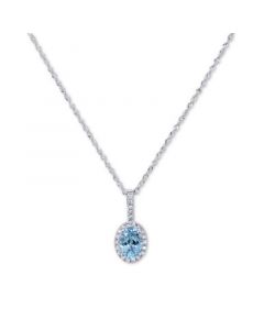 Aquamarine (5/8 ct. t.w.) & Diamond (1/10 ct. t.w.) 18" Pendant Necklace in 14k White Gold