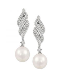 Cultured Freshwater Pearl (7mm) & Cubic Zirconia Drop Earrings in Sterling Silver, Created for Macy's