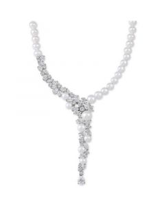 Cultured Freshwater Pearl (5-1/2 - 9-1/2mm) & Cubic Zirconia 17" Statement Necklace in Sterling Silver, Created for Macy's