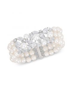 Cultured Freshwater Pearl (6-8mm) & Cubic Zirconia Cuff Bracelet in Sterling Silver, Created for Macy's